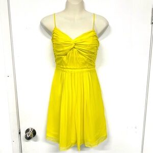 Jacob yellow mini dress Small ruched bodice fit and flare Georgette lined Bright